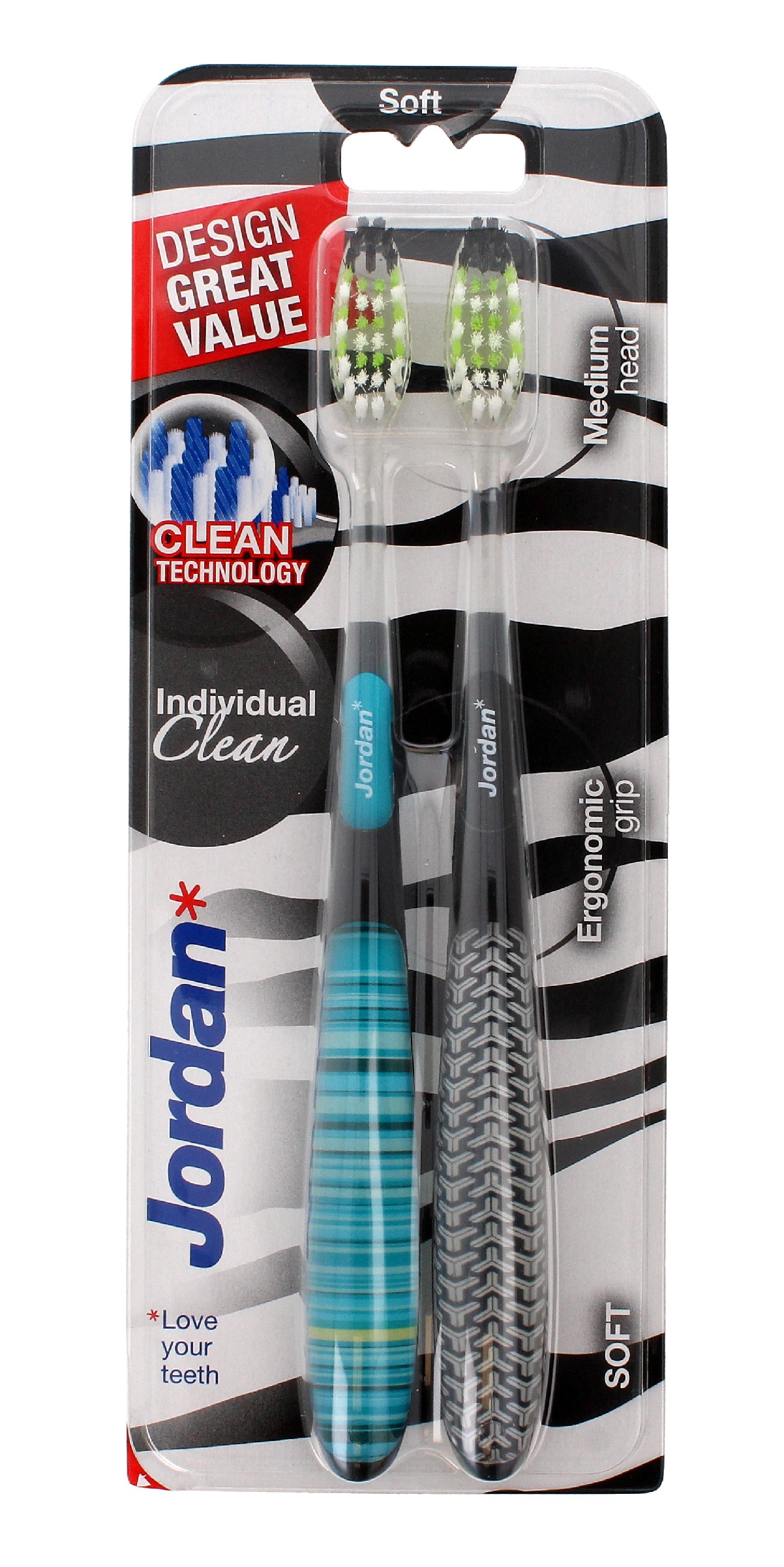 Zubná kefka Jordan DUO Individual Clean Soft - mix farieb 1 balenie-2 ks