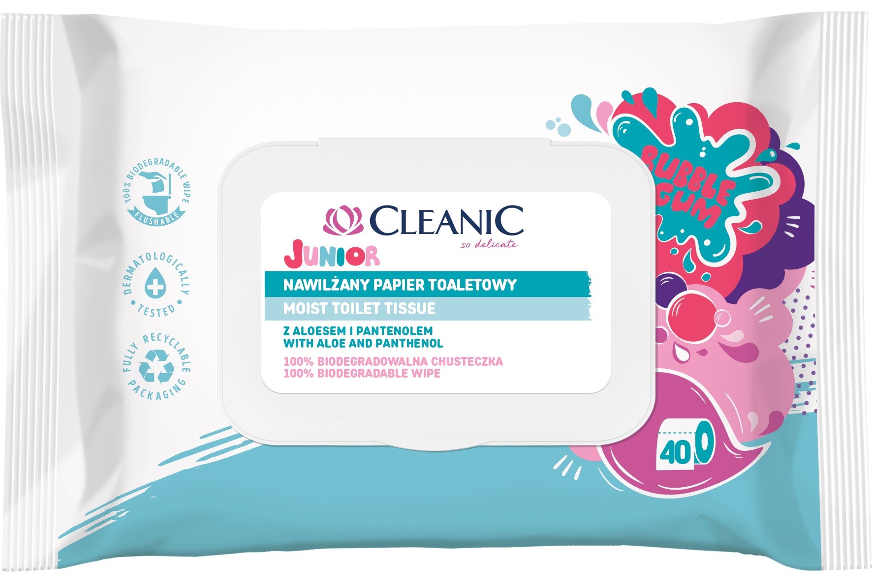 Cleanic Junior vlhčený toaletný papier Bubble Gum 1op.-40ks