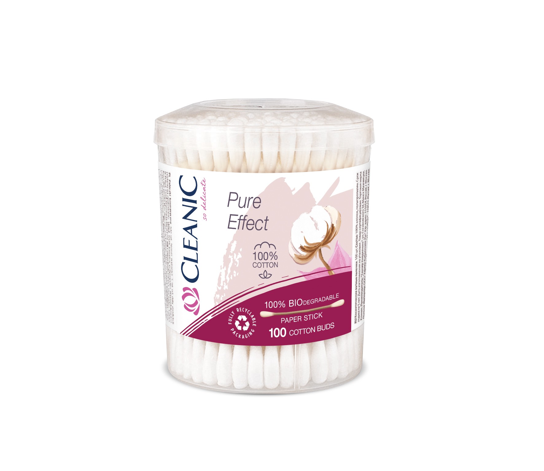 Cleanic Pure Effect bavlnené tyčinky -100% biologicky odbúrateľné 1op.-100ks (krabica)