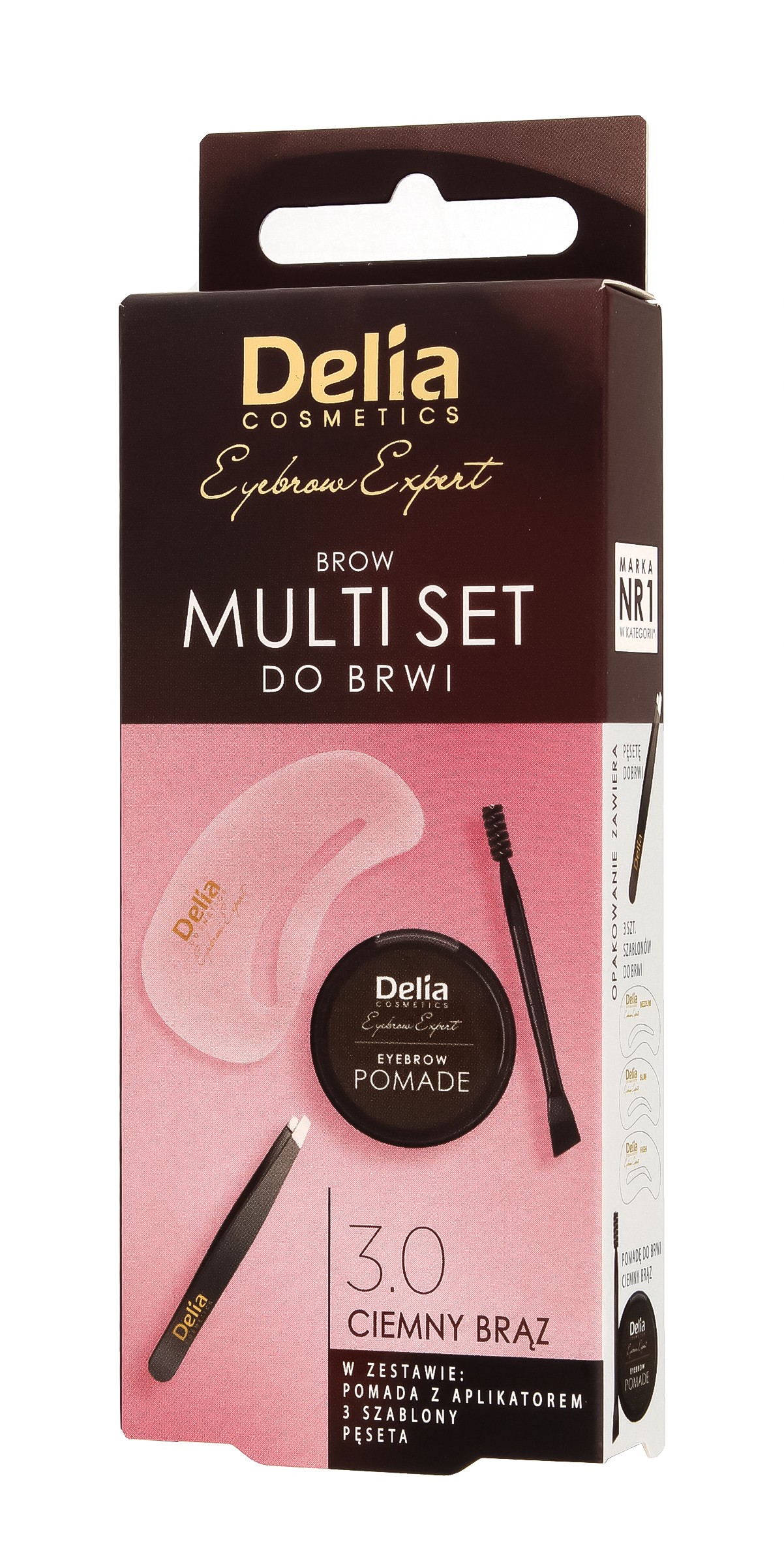 DELIA Sada na obočie, hnedá pomáda + pinzeta + šablóna