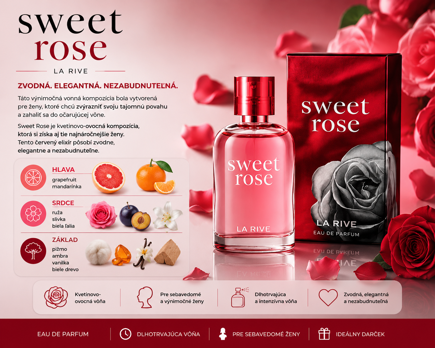 LA RIVE Sweet Rose parfumovaná voda pre ženy 90 ml