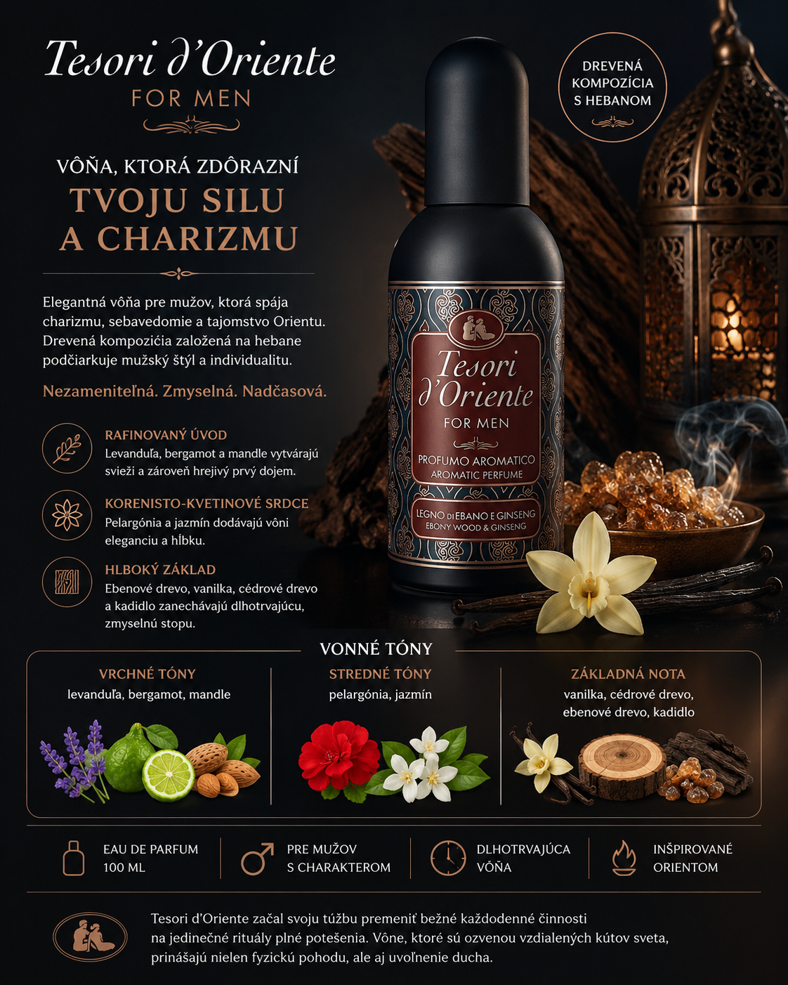 TESORI D'ORIENTE TOALETNÁ VODA 100 ML LEGNO EBANO MEN EBENOVÉ DREVO