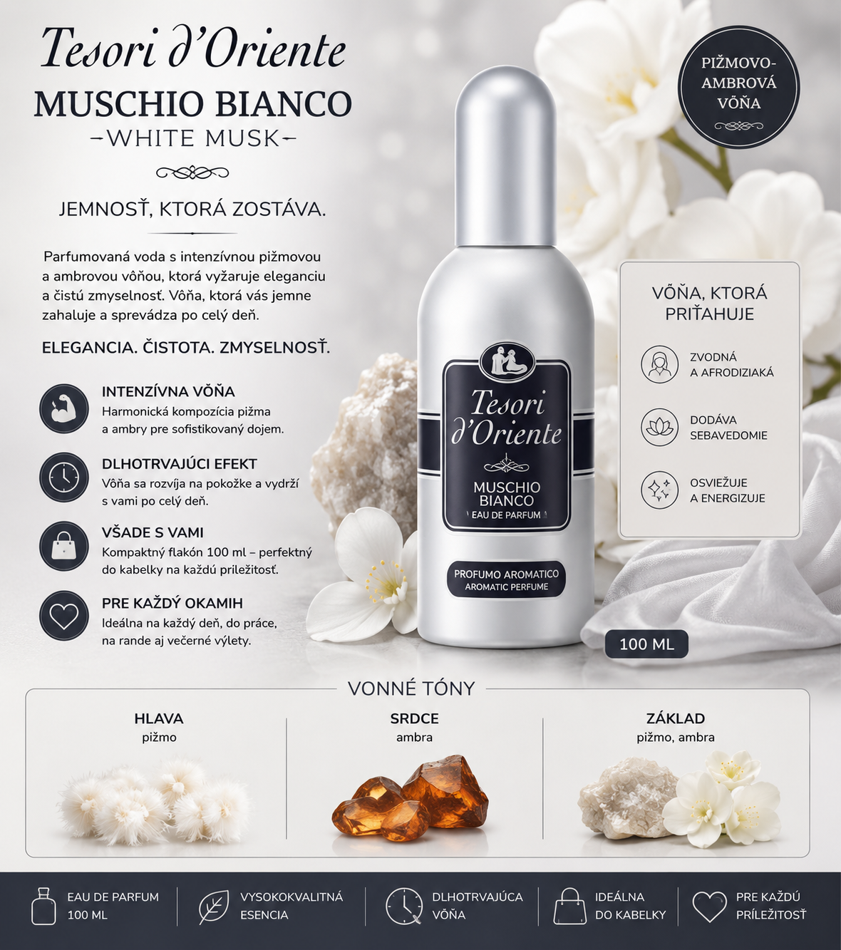 Parfumovaná voda Tesori d'Oriente Muschio Bianco White Musk 100 ml