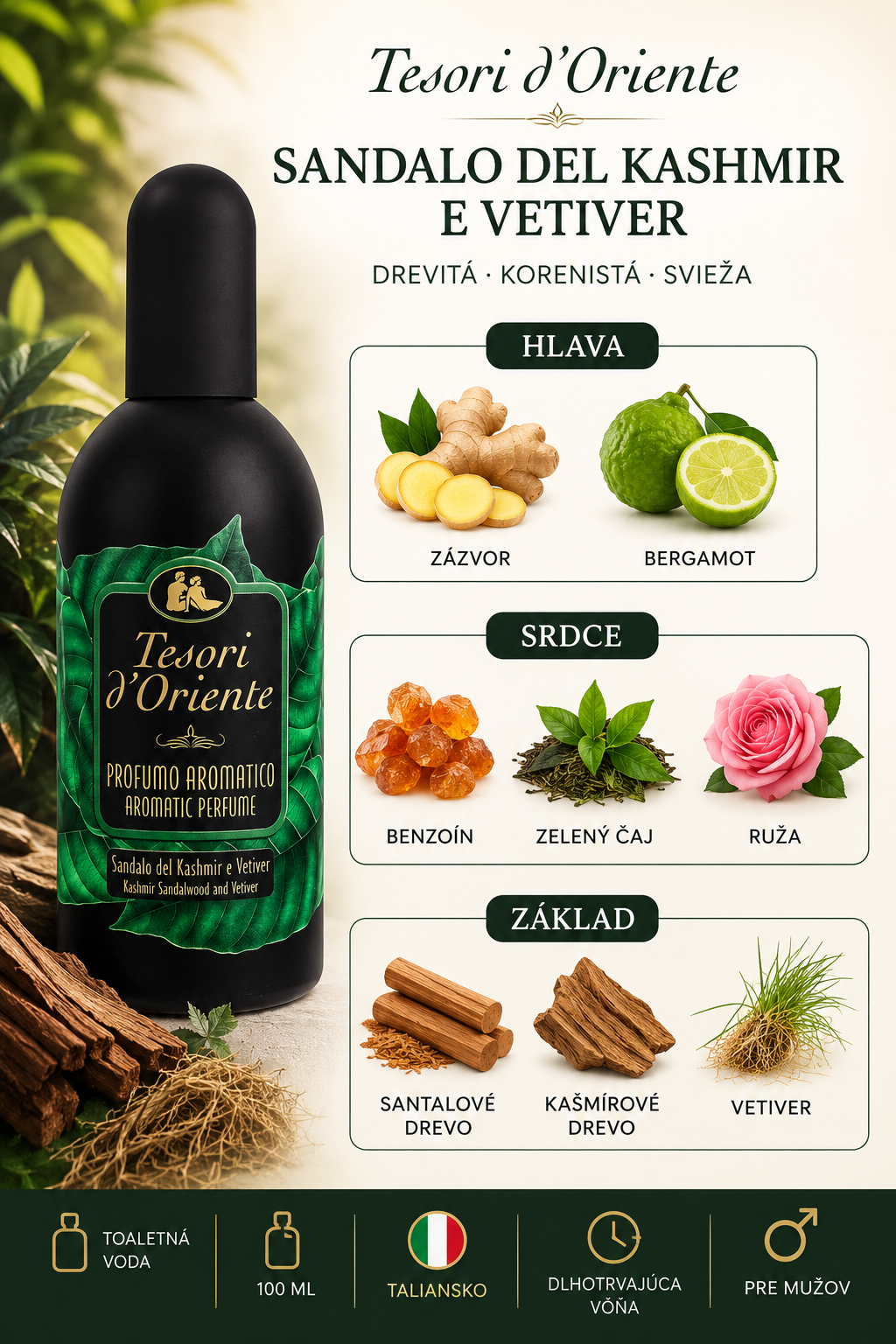 TESORI d'Oriente Sandalo del Kashmir e Vetiver toaletná voda pre mužov 100 ml